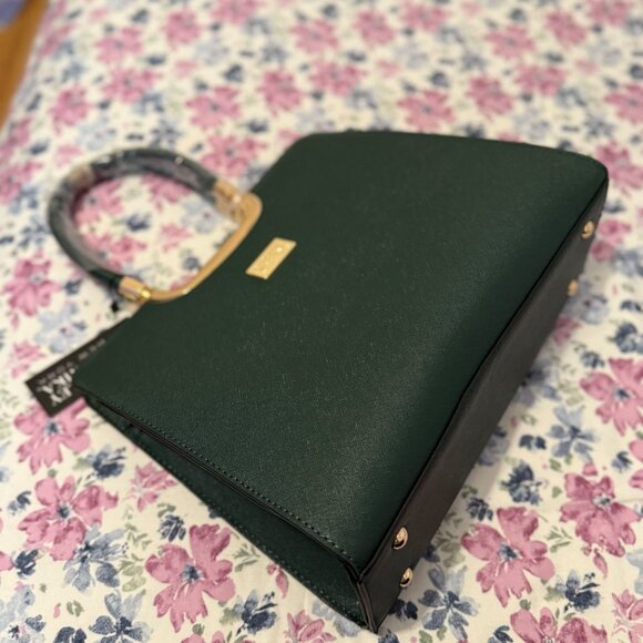 NWT Badgley Mischka Green Satchel With Gold Accents Handbag - Picture 2 of 4